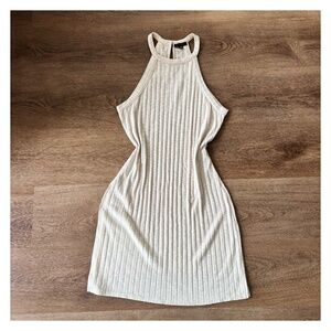 Halterneck cream beige ribbed dress 🤍